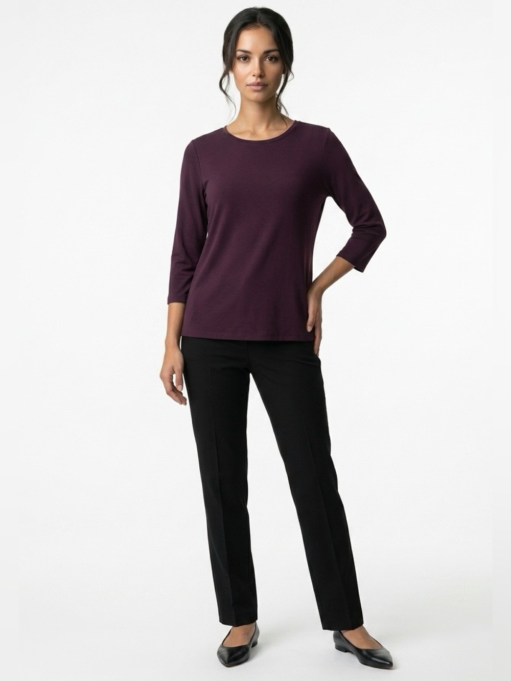 Chico’s 3/4 Sleeve Stretch Top Blouse 2 Large 12 Purple